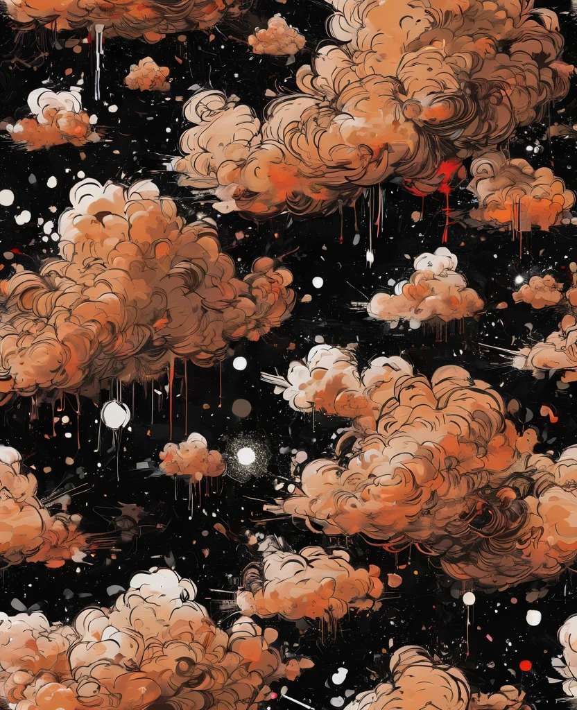 Graffiti, scribble, Comics by Petra Cortright, best quality, masterpiece, brown fluffy small cloud artwork, Representative work, official art, Professional, Ultra intricate detailed, 8k, brown fluffy small cloud art, Black background with little sparkles