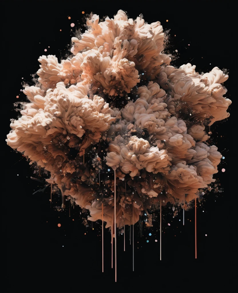 Graffiti, scribble, Comics by Petra Cortright, best quality, masterpiece, brown fluffy small cloud artwork, Representative work, official art, Professional, Ultra intricate detailed, 8k, brown fluffy small cloud art, Black background with little sparkles