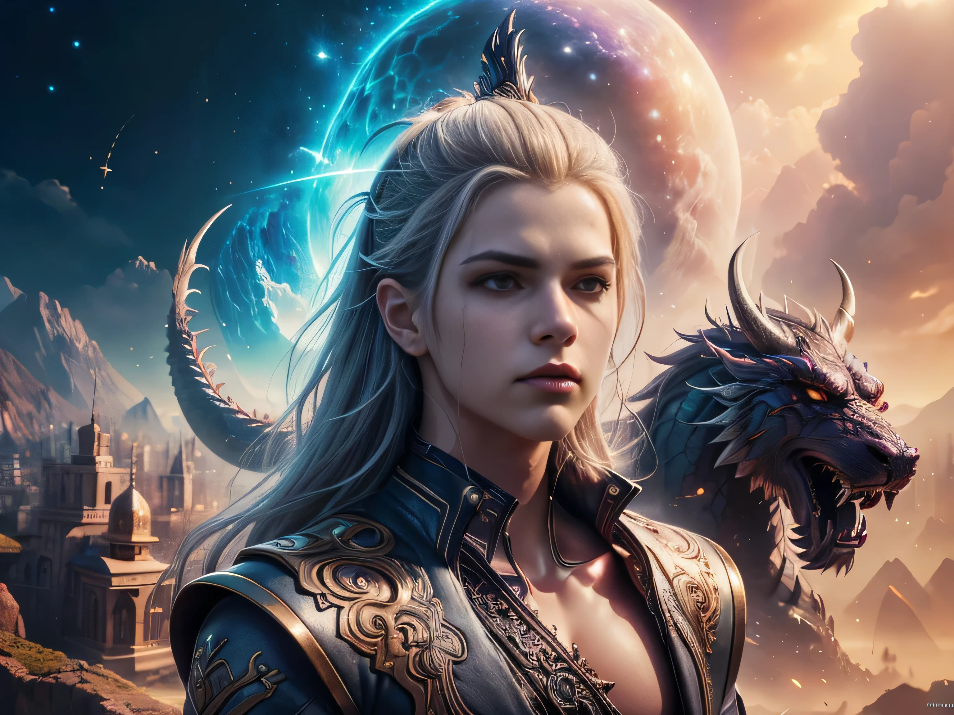 (Best Quality, 8K, Masterpiece, HDR, Soft Lighting, Picture Perfect, Realistic, Vivid), Male Humanoid Dragon (1.0), 1 Guy, Perfect Face, Super Detailed Photo of a Gorgeous Humanoid Dragon Man with Long White Hair, Side by Side lies a white dragon, Beautiful anime fantasy, background blur, anime fantasy, work in the style of Gouves, realism: 1.37, long white hair, plump lips, (Ultra high quality fantasy art), Masterpiece, male model, male character ultra high quality designs, detailed 8k anime art, realistic anime art, highest quality wallpapers, intricate ultra high quality accurate male characters faces, high quality designs and accurate physics (fantasy - ultra high quality art), dark fantasy style), masterpieces, super high quality quality characters, anime resolution - 8K, realistic anime art, wallpapers with the highest quality illustrations, ultra-high detail faces, high-quality design and accurate physics), color, depth of field, shadows, ray tracing, high-quality execution. -high quality and 8K resolution, (Accurate simulation of the interaction of light and materials)], [High-quality hair detail [Read more about beautiful and shiny white hair]], (Beautifully detailed hands [perfect fingers [Perfect nails]]], (perfect anatomy ( perfect proportions)))) [[Full-length]], [Perfect combination of colors (Accurate imitation of the interaction of light and material)], [art that conveys the meaning of the story](modified)