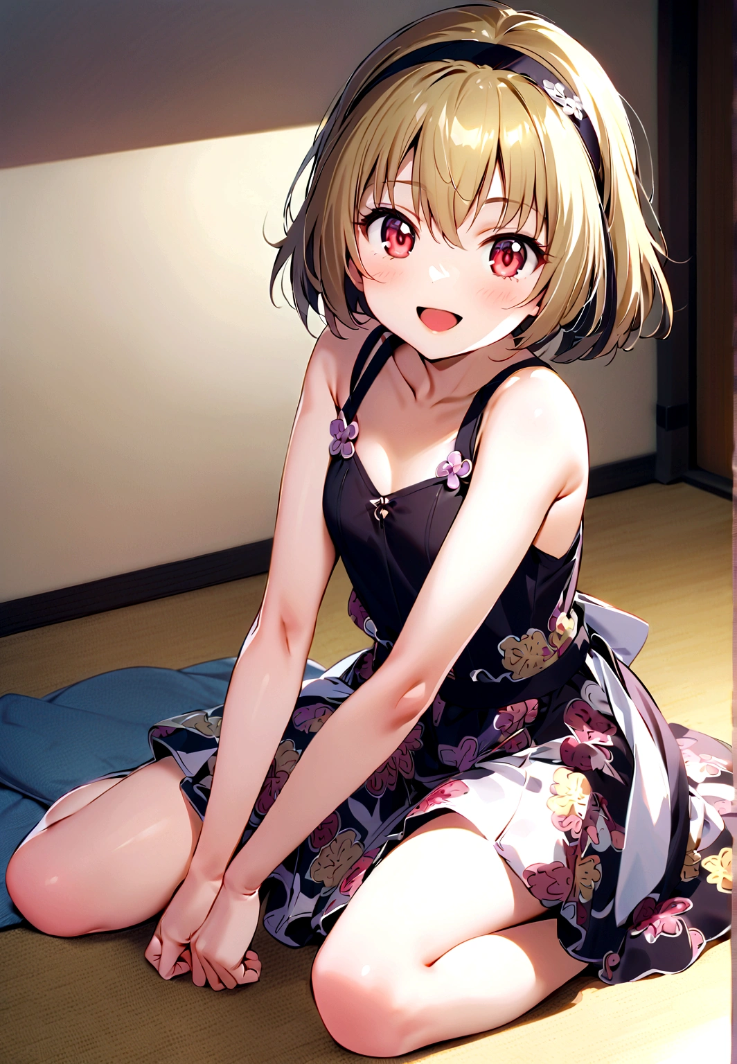 (Houjou_Satoko), One girl, (Blonde), Red eyes, short hair, hair band, Small breasts,I&#39;m 11 years old, alone, smile, Open your mouth, Cosplay,