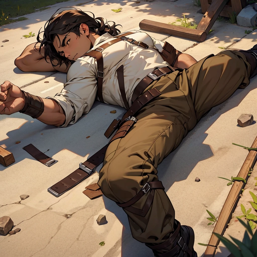 brown man, shield, lying on the ground, Dead, 血