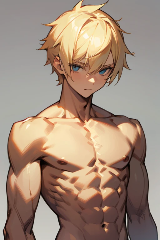 simple short hair blonde boy , with bare torso , muscular 