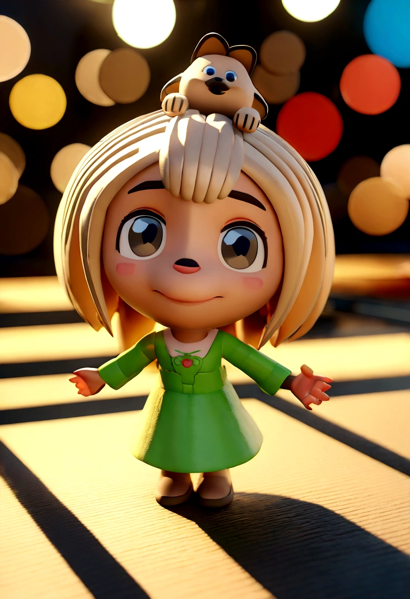 Cartoon character of an Asian woman in green dress , close to his 6 shih tzu dogs, one of the dogs is caramel colored and the other 5 dogs are black and white animation character, stylized character, animation style rendering, 3d stylized, Arnold Maya rendering, Stylized 3D rendering, toon render screenshot, 3d character, 3d character, Stylized 3D rendering, 3D character rendering, cartoon character, Personagem de close up, character posing, (Pixar-style) (master part:1.2) (bokeh) (best qualityer) (skin detailed) (detailed texture) (8K) (Argilla) (cinematic lighting) (sharp focus