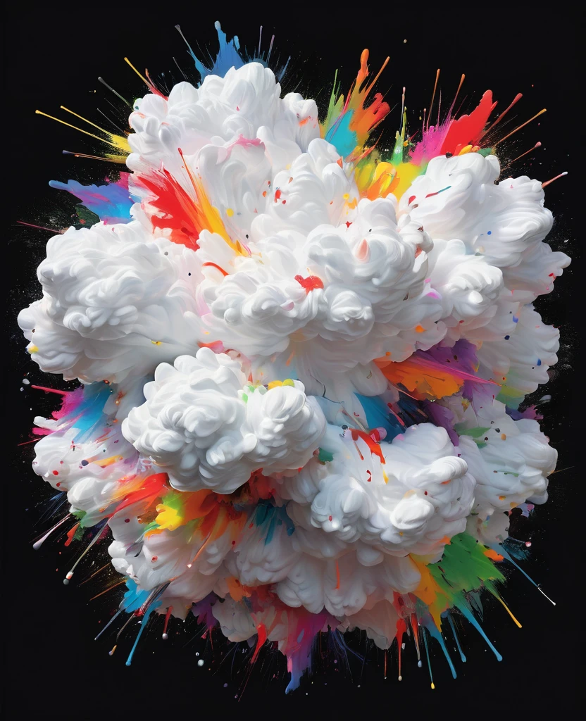Graffiti, scribble, Comics by Petra Cortright, best quality, masterpiece, white with a rainbow fluffy small cloud artwork, Representative work, official art, Professional, Ultra intricate detailed, 8k, white with a rainbow fluffy small cloud art, Black background