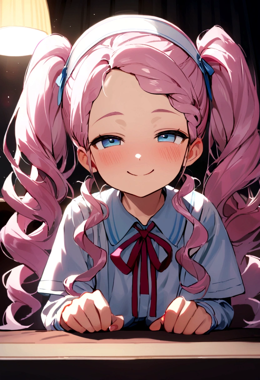 In the entertainment room, I have a niece. (10 years old, longe hair, Wavy Hair) Naughty_face, I'm on all fours with my legs stretched out, waiting for you, With only a veil on her head, She's hot, Delicious Baby. throw: She's up to you(pink hair, twin tails twin drill, show your forehead, blue eyes, White frilled white headband, slanted eyes, smile, long sideburns, curled bangs, neck ribbon, Forehead, amount),