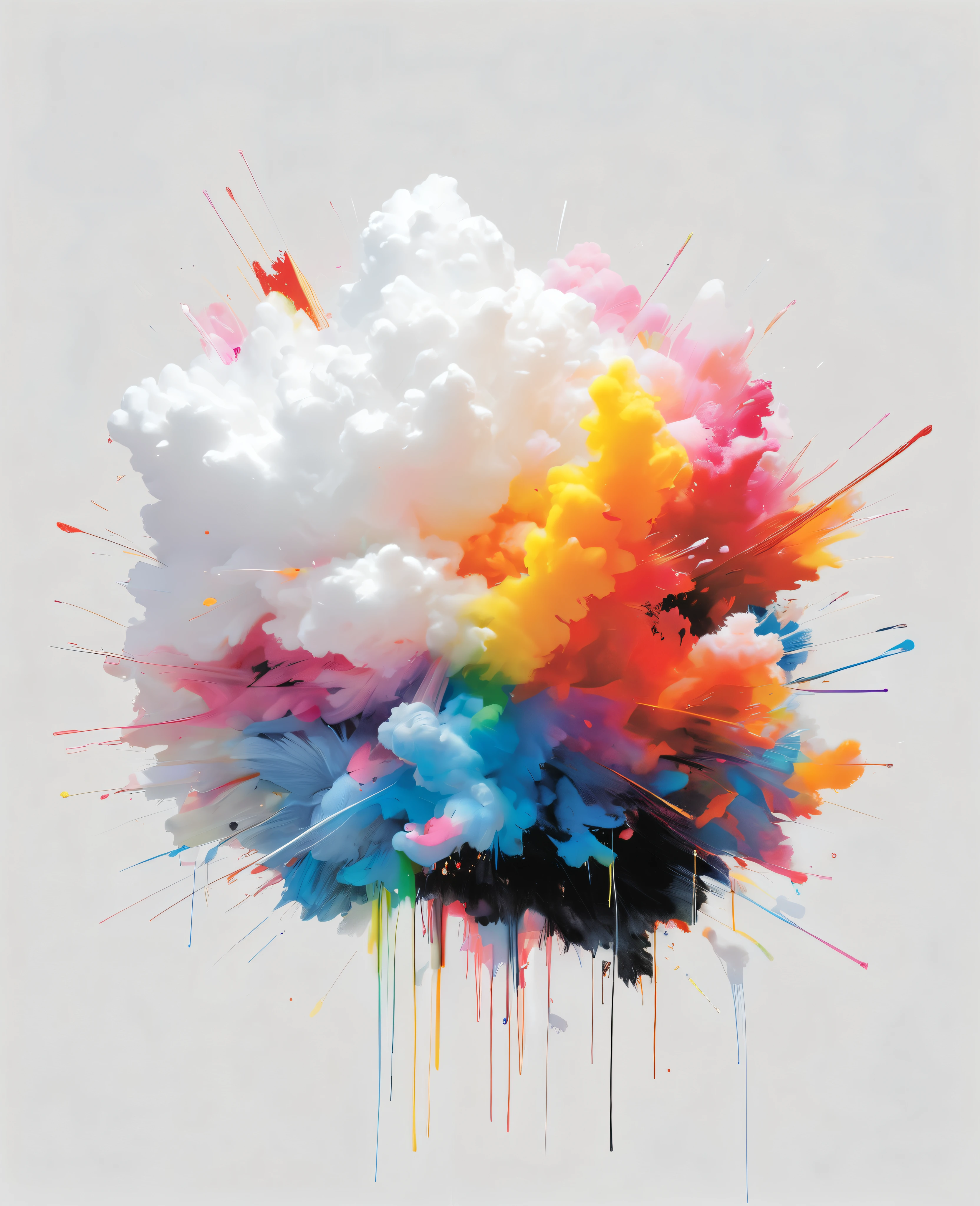 Graffiti, scribble, Comics by Petra Cortright, best quality, masterpiece, white with a rainbow fluffy small cloud artwork, Representative work, official art, Professional, Ultra intricate detailed, 8k, white with a rainbow fluffy small cloud art, Black background
