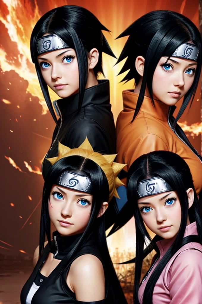 screenshot of Naruto black hair girl blue eyes next to Naruto and sakura