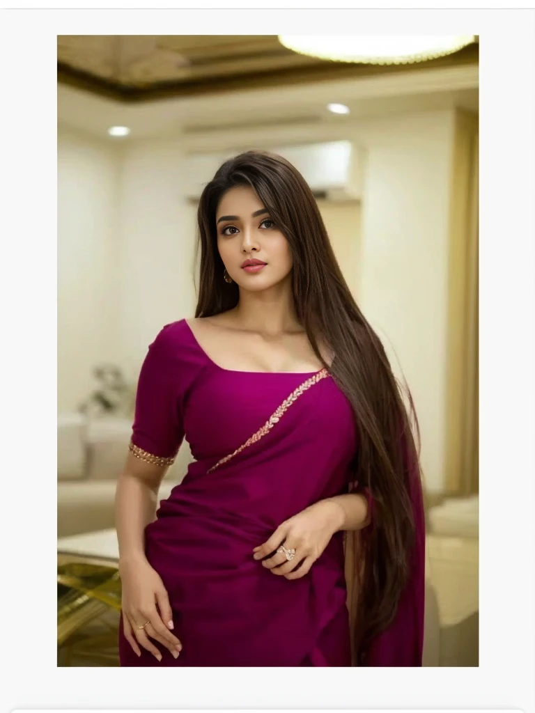 a woman in a sari posing for a picture, indian goddess, traditional beauty, indian, beautiful goddess, ornate cosplay, indian style, indian super model, beautiful maiden, gorgeous woman, south east asian with long, provocative indian, gorgeous beautiful woman, intricate outfit, hindu aesthetic, beautiful asian girl, extremely detailed goddess shot, jaw-dropping beauty, big deep cleavage sexy navel