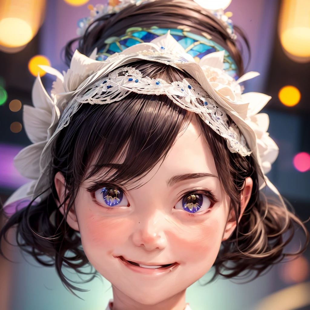 Masterpiece TopQuality (aesthetic Mystic ProfessionalPhoto:1.2), ExtremelyDetailed a KAWAII Bride (CloseUp from below:1.4) Radiant PearlSkin with Transparency (Acutance:0.8), (((Detailed NOGIZAKA FaceVariations))), Childish CaptivatingGaze ElaboratePupils with (SparklingHighlights:1.28), DoubleEyelids with (Voluminous LongEyelashes:0.88), Small GlossyRedLips with BeautifulDetails, PUNIPUNI RosyCheeks, Glowing DowneyHair . { (Dynamic Joyful expressions LifeLike Rendering:1.4) | (:d) } BREAK Background is Filled with Dazzling Blurred StainedGlass (BokeH:1.4) ExtremelyDetailed Elaborate Stained Glass Art, Colored Glass, Lead Line, Light transmission Bright colors, intricate designs, luminous effect, Spiritual atmosphere . {HiddenHand|Corrected BabyLikeHand} (FacingAway),(RAW PhotoRealistic:1.37)