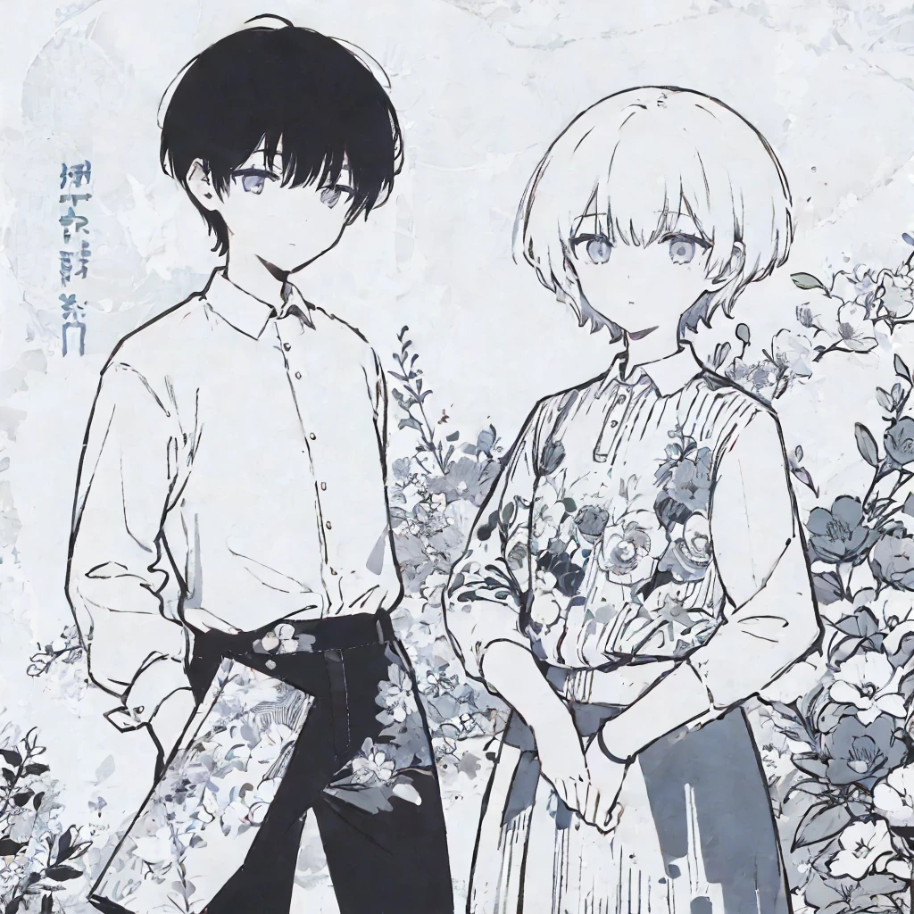 Boy in white clothes, with short hair and super dark eyes