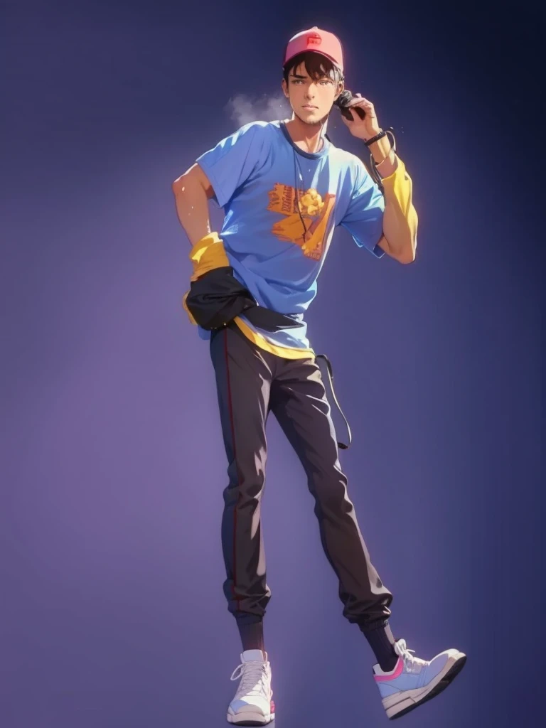 Wiping his sweat with his shirt after exercising,while he is in his lofi style house