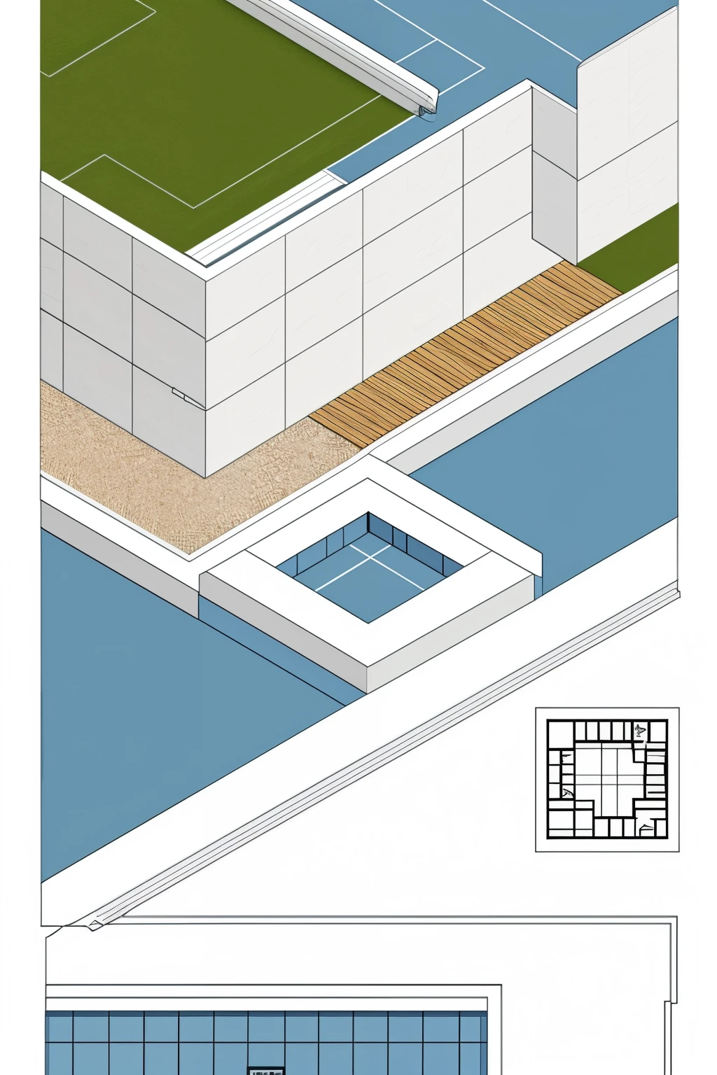 an architectural panel design that has a plan, cut, anthropometry, isometric, details, explotado y otro cut