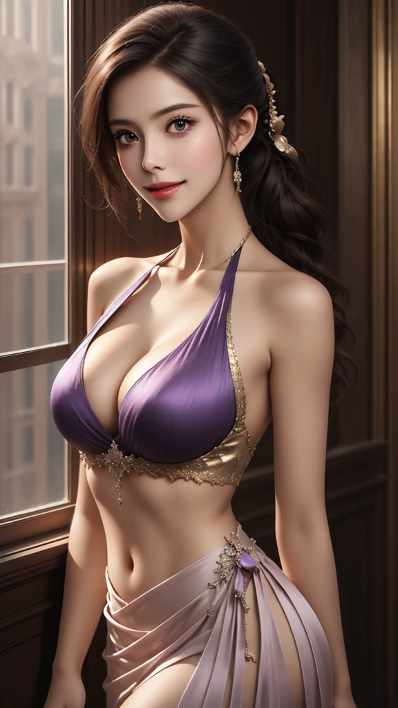 beautiful futuristic waifu wearing an expensive halter neck silver  dress, lavender silky smooth long pony tail, beautiful face, crisp jawline, attractive face, mature beauty, age 25, perfect facial features, beautiful smile, heroine, perfect female anatomy, silky smooth skin, nice body, nice figure, nice proportions, professional lighting effects, golden ratio, unreal engine, portrait, professional quality shot, ultra high quality, ultra realistic, artstation, trending