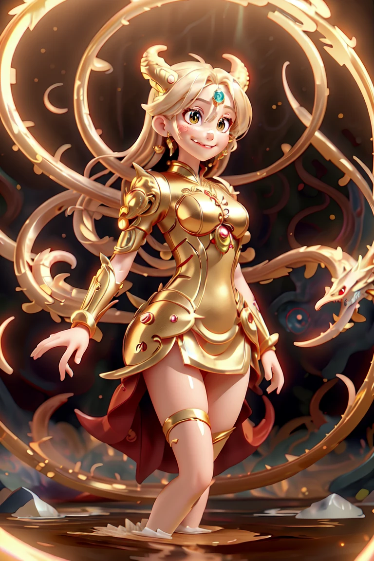 sexy girl with golden dragon, sexy movement pose, golden hair