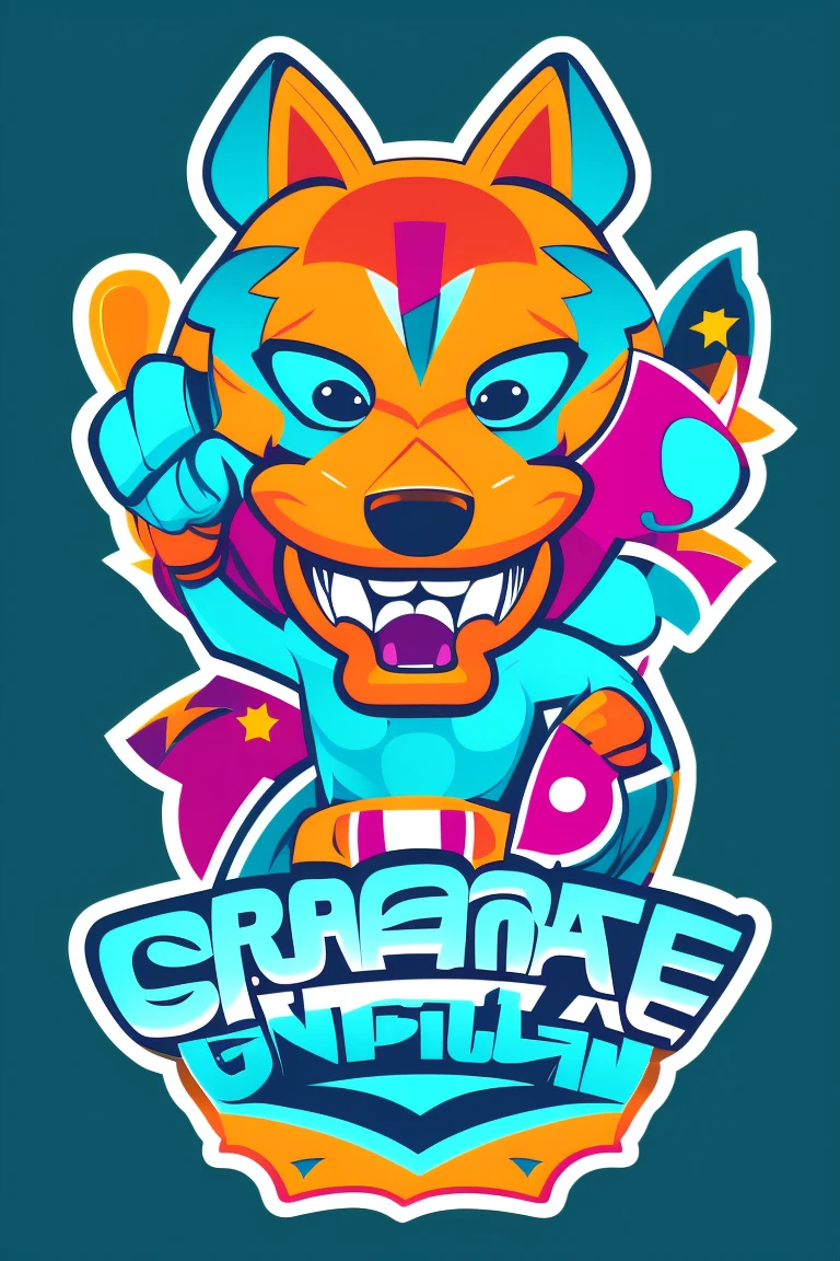 Create an animated mascot, sticker style, vector, wolf, vibrant colors, high quality, lots of details.