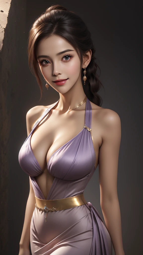 beautiful futuristic waifu wearing an expensive halter neck silver dress, lavender silky smooth long pony tail, beautiful face, crisp jawline, attractive face, mature beauty, age 25, perfect facial features, beautiful smile, heroine, perfect female anatomy, silky smooth skin, nice body, nice figure, nice proportions, professional lighting effects, golden ratio, unreal engine, portrait, professional quality shot, ultra high quality, ultra realistic, artstation, trending