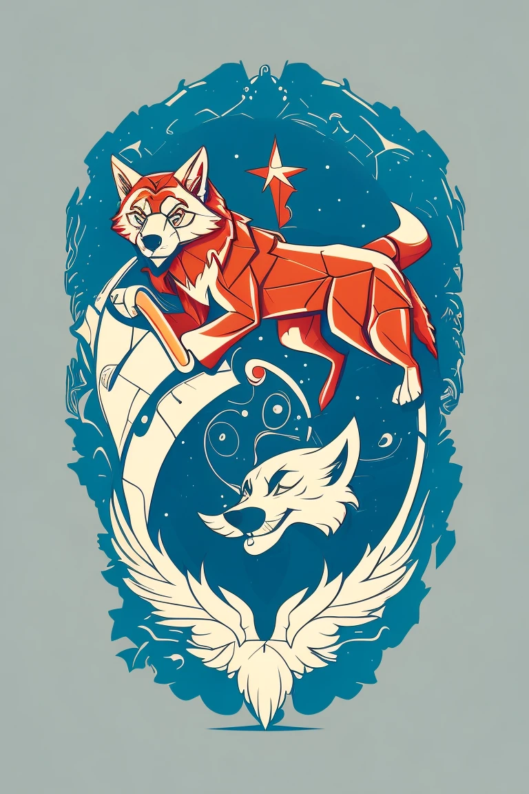 Create an animated mascot, sticker style, vector, wolf, vibrant colors, high quality, lots of details.
