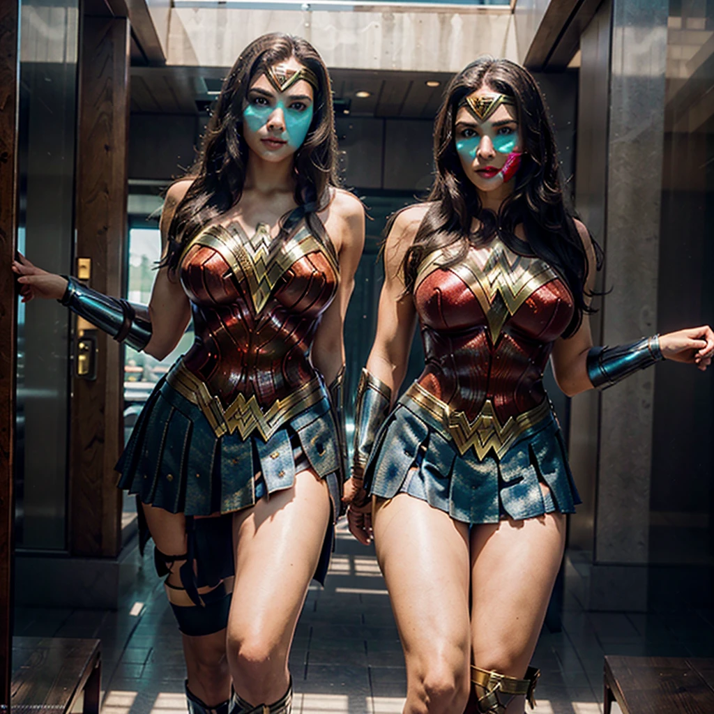 nsfw
3superheroines
3 beautiful sexy cosplay models wearing barely-there bondage-harness micro-cameltoe-bikini-costumes and heels standing side by side, full body view
wonder woman
supergirl
powergirl
supergirl should be the youngest, barely 18 insecure shy introverted wearing intense revealing red micropanties
wonder woman should be voluptuous and extroverted
powergirl should be full breasted and look like margot robbie
cameltoe, pussy-thong, pussy-wedgie, shaved smooth pussy
hair blowing in the wind, ultra-pornstar make up
in desolate collapsed building concrete debris and rubble, dynamic pose ready for battle, huge explosions and fire in the background, low-angle shot, wide-angle shot, handheld shot, dramatic angle, extreme angle shot