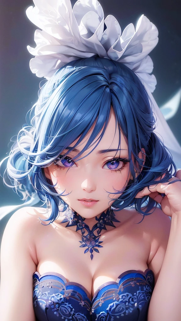 Asako kusakabe, 1girl, beautiful blue hair, beautiful detailed eyes, beautiful detailed lips, extremely detailed face, long eyelashes, cute expression, (best quality,4k,8k,highres,masterpiece:1.2),ultra-detailed,(realistic,photorealistic,photo-realistic:1.37),digital painting, vibrant colors, soft lighting, intricate details, serene atmosphere