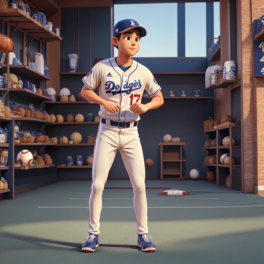 Shohei Ohtani, baseball player, uniform number 17, Dodgers uniform, one person in the image