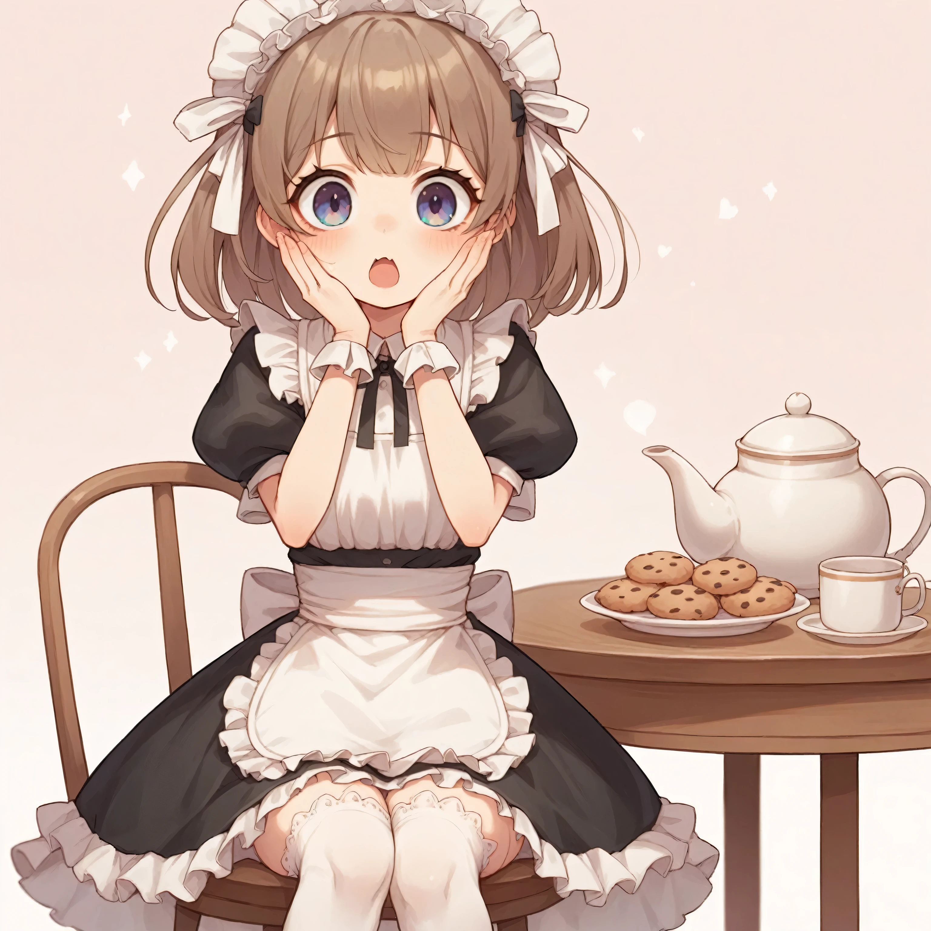 anime girl sitting at a table with a plate of cookies and a teapot, anime girl in a maid costume, maid outfit, , gorgeous maid, maid dress, maid, small loli girl, anime cat girl in a maid costume, anime visual of a cute girl, loli, wearing maid uniform, loli in dress, lolish