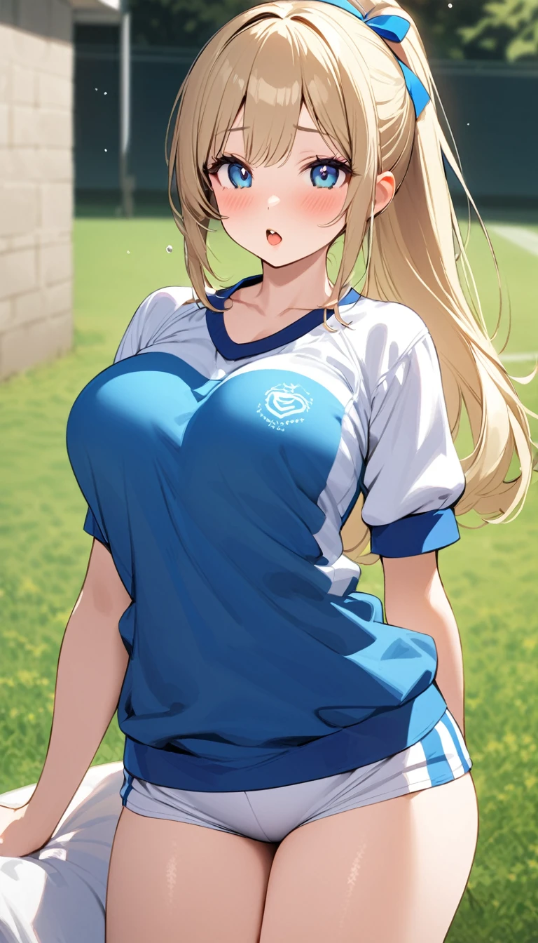 {{{{{16k,Ultra High-resolution realistic photograph of neat virgin -year school girl's in School-designated gym uniform with junior high ribbon as pretty as a actress in Grass schoolyard, She's in the first year of middle sl, but s developed, her F-cup cleavage tits are too beautiful, Her bra is showing through under her gym clothes, Her tits are shaking so much in PE that it's embarrassing}}}}},{{Extremely detailed}},{{{{{dye her cheeks flush and integrated her head pure small, thick lips, Enchanting thick gross idol's Lips}}}}},{{{{{the bang ponytail hair}}}}},{{{{{She get more attractive and smoother her body, her expression and appearance are transformed into that of a pure, Her white tits are so fluffy, and are depicted in great detail, but her sex appeal from her cleavage fills the schoolyard, her bodyline and tits and hips are getting cuter and cuter, She has been reborn as a pretty one-in-a-thousand-year girl with a sparkling aura of cuteness}}}}}