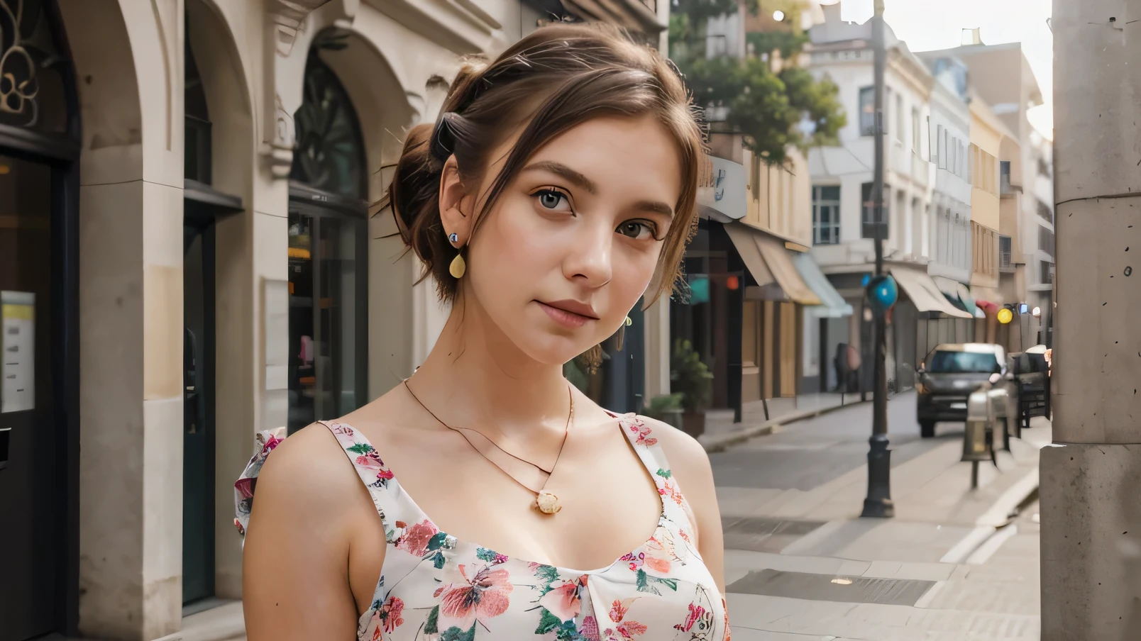 (1 beautiful young random girl), (random coloured eyes), (random hairstyle), (perky), (Professional photography), (Professional Lighting), (half body portrait), (floral tight cotton dress),(earrings, necklace), (doing random things), (at random places), (At a random time of day),