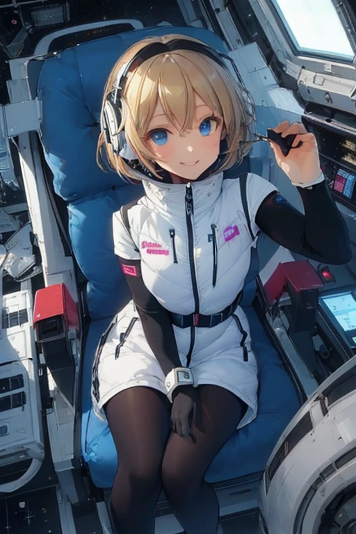 masterpiece, highest quality, high resolution, breasts, 20yo,1 girl,(solo):2,,blonde hair,(inside space station):2,flying:2,floatong:2,zero gravity,wind:1.5,anime lovelive style,
BREAK
headphone,(futurstic tight-fit bodysuit):2,(shiny silver long downvest):100,(northface silver metallic puffy downvest):2,(puffy):2,(black sleeves):5,(black tights):2,(black belt),futuristic boots and gloves,(smartwatch):100,astrovest
BREAK
1 girls, sitting in spacecraft cabin with 4-point seat belt, securely fastened, space station interior, looking out of large windows at Earth below, beautiful eyes, she have aluminum foil pouch,(aluminum foil pouch with plastic viewing window):2, contains nutritious liquid or puree together, smiling and chatting, bright and cheerful expressions, high quality cinematic lighting, detailed textures, sharp focus,blue hair,blue eyes,