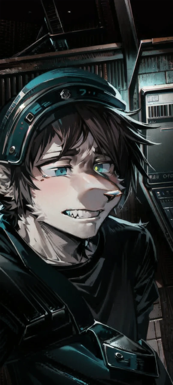 (profile pic) Depressed boy, forced smile, oshanka hat, (grunge art)