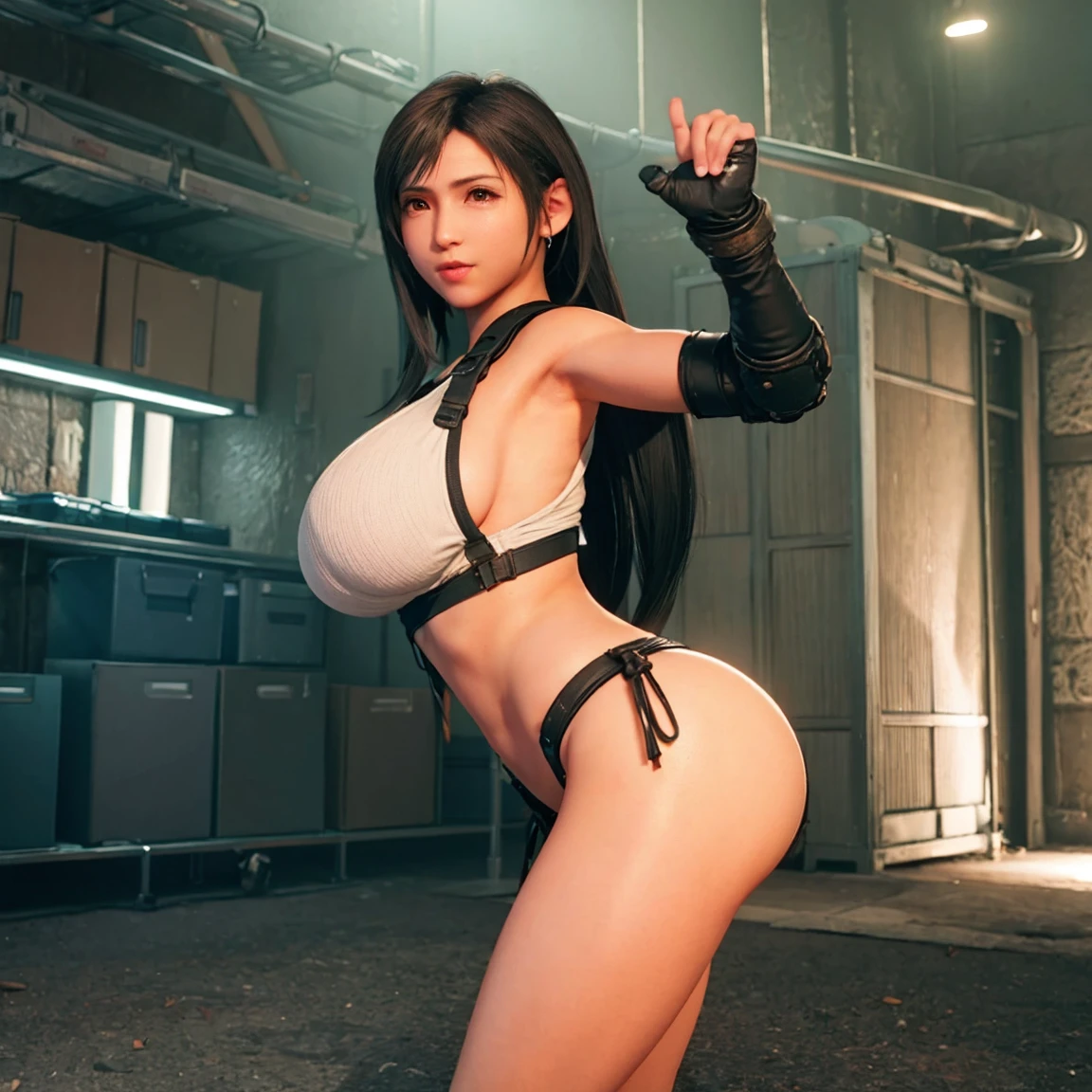 Tifa naked, whole body, pose sensual, round ass, big breasts and light brown eyes. 8k, Best Quality, masterpiece 1.2