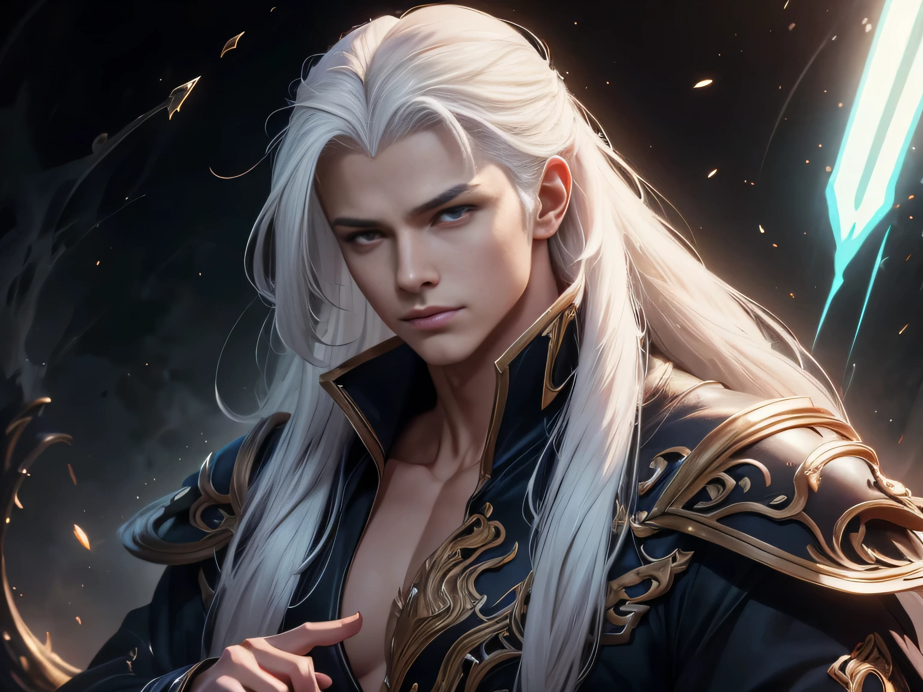 (Best Quality, 8K, Masterpiece, HDR, Soft Lighting, Picture Perfect, Realistic, Vivid), Male Humanoid Dragon (1.0), 1 Guy, Perfect Face, Super Detailed Photo of a Gorgeous Humanoid Dragon Man with Long White Hair, Side by Side lies a white dragon, Beautiful anime fantasy, background blur, anime fantasy, work in the style of Gouves, realism: 1.37, long white hair, plump lips, (Ultra high quality fantasy art), Masterpiece, male model, male character ultra high quality designs, detailed 8k anime art, realistic anime art, highest quality wallpapers, intricate ultra high quality accurate male characters faces, high quality designs and accurate physics (fantasy - ultra high quality art), dark fantasy style), masterpieces, super high quality quality characters, anime resolution - 8K, realistic anime art, wallpapers with the highest quality illustrations, ultra-high detail faces, high-quality design and accurate physics), color, depth of field, shadows, ray tracing, high-quality execution. -high quality and 8K resolution, (Accurate simulation of the interaction of light and materials)], [High-quality hair detail [Read more about beautiful and shiny white hair]], (Beautifully detailed hands [perfect fingers [Perfect nails]]], (perfect anatomy ( perfect proportions)))) [[Full-length]], [Perfect combination of colors (Accurate imitation of the interaction of light and material)], [art that conveys the meaning of the story](modified)