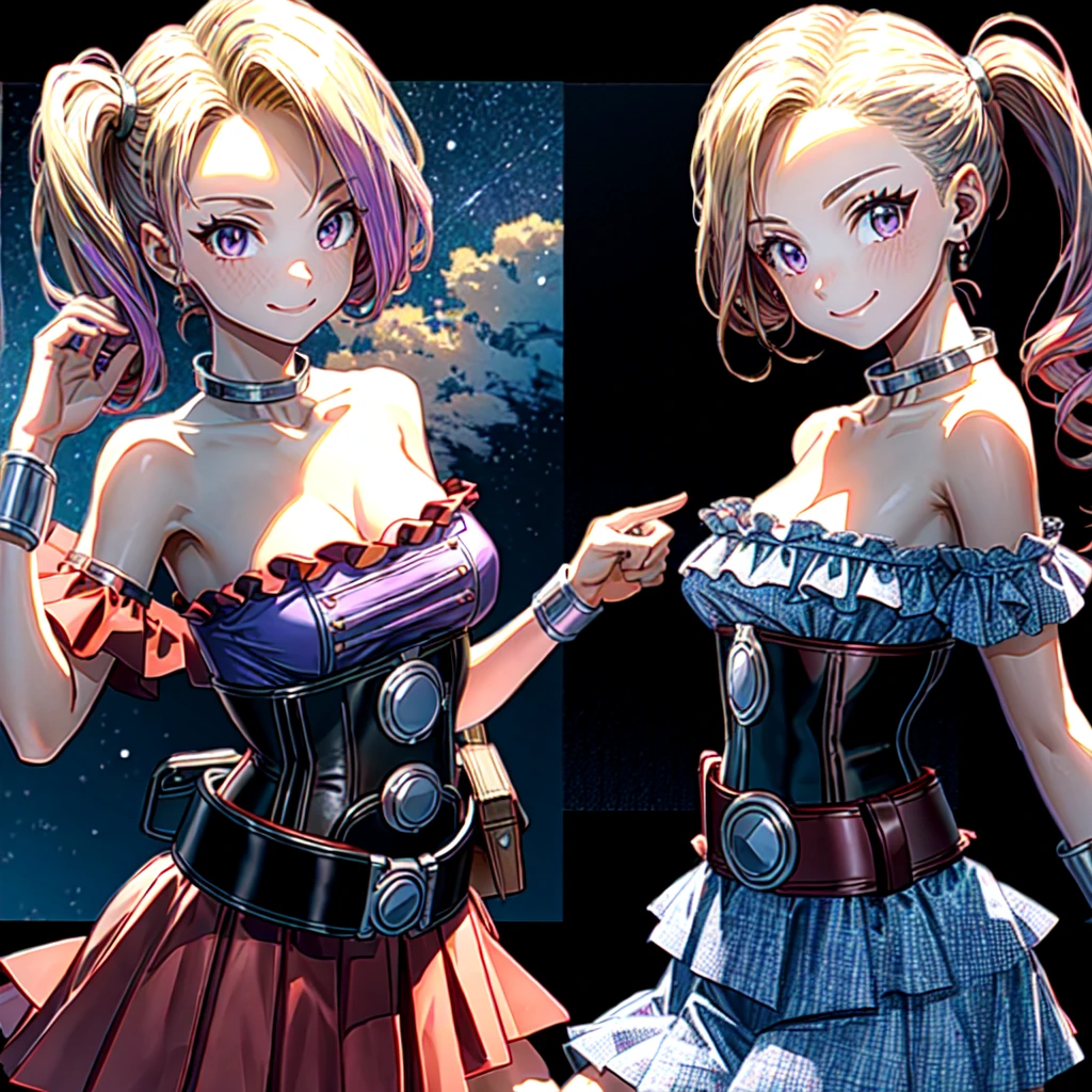 (Masterpiece, Best Quality:1.2), ((Jessica Albert [Dragon Quest], 1girl, frilly red skirt, corset, purple shirt, bare shoulders, belt with pouches, short twintails):1.4), (medium breasts:1.4), (cheerful pose:1.5), (upper body:1.7), looking at viewer, (shy smile:1.5), (fantastic village:1.5) BREAK
BREAK