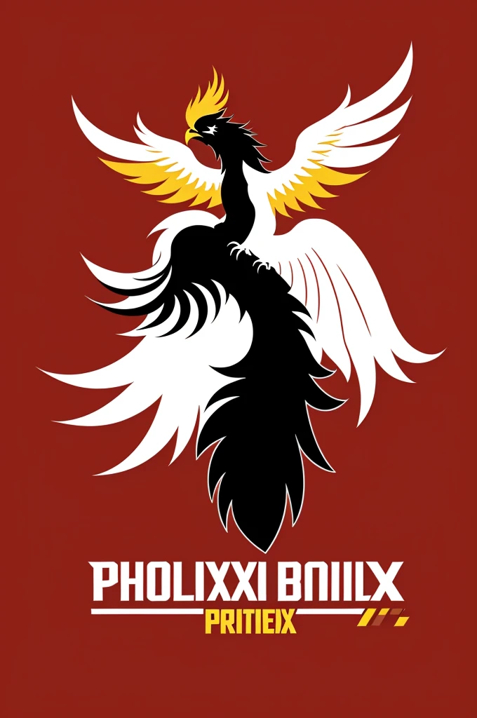 Minimalist professional basketball team logotype with a phoenix on it using red black yellow and white colors 