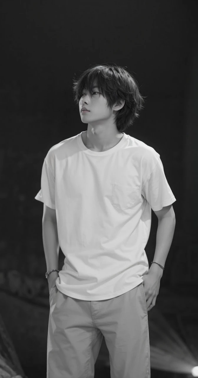 Asian boy in a dark room,brawny
