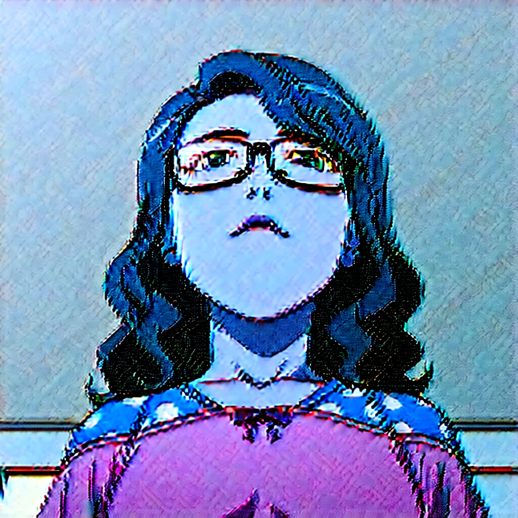 Wavy hair a little below the shoulder, brown, olhos browns, wear glasses, and spots lighter than the skin