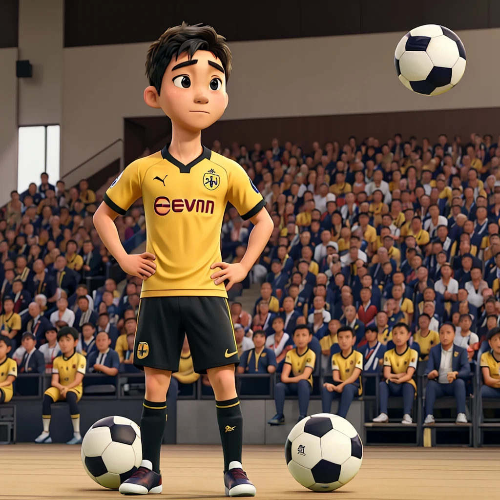 Japanese Soccer Players、Shinji Kagawa、Dortmund uniform（Number 23）Wearing、Scene of a soccer player standing in the center of a packed stadium。Kagawa controlled the ball.、In an enthusiastic atmosphere with the auditorium filled to capacity、Concentrated while playing。The only person in the image is Shinji Kagawa