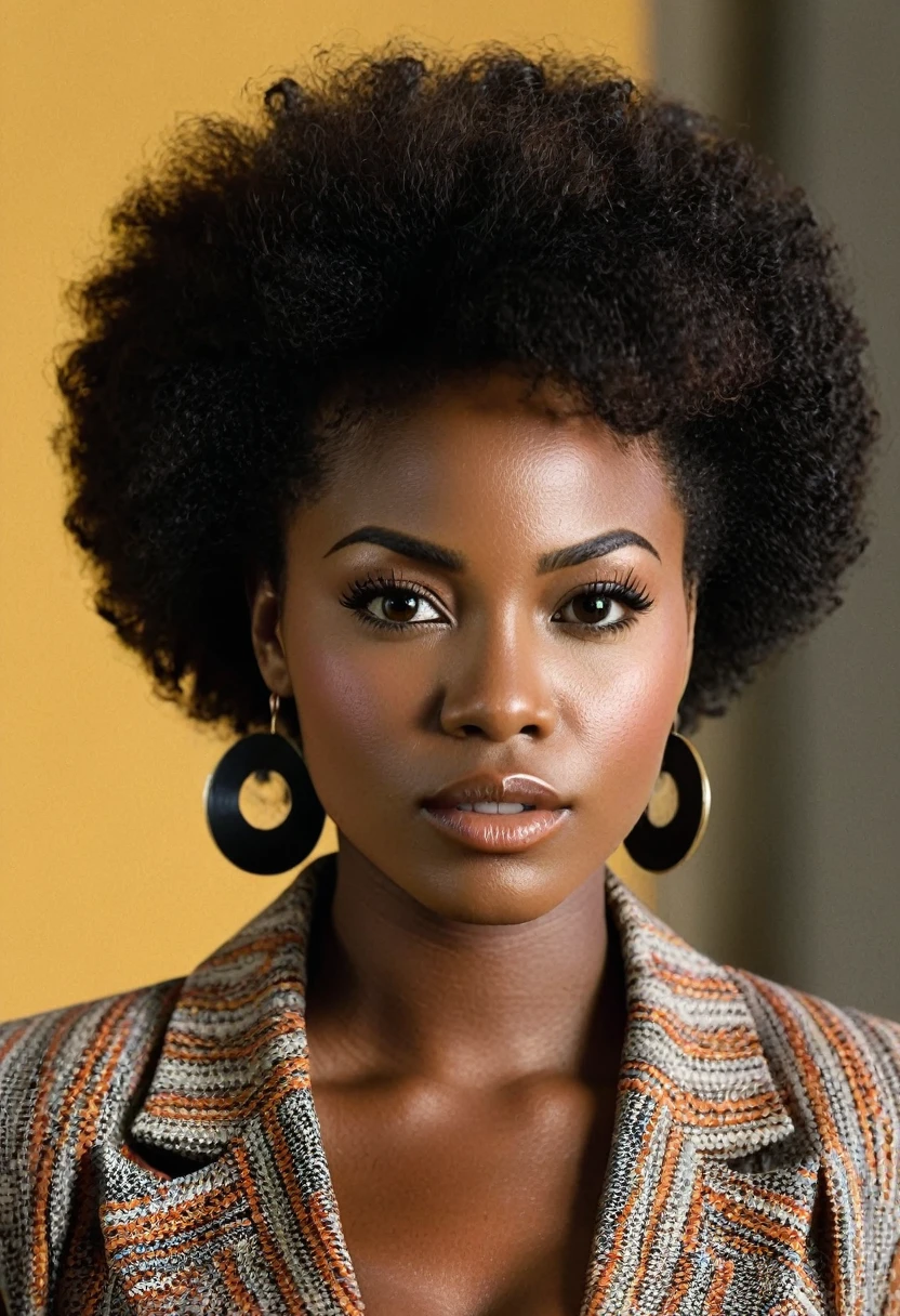1fille, épiCRéalisme, image cinématographique, (((traits du visage frappants))), Charmante femme afro-américaine, (((femme noire))), (((Visage neutre))), (((cheveux coupés))), (((peau très foncée))), (((busty femme noires))), (((fille boxum))), (((gros pressés ensemble))), (((cheveux afro ))), Se maquiller, (((portant un blazer))), (((porter une jupe crayon))), (((Boucles d&#39;oreilles Tao Splash or))), (((se concentrer sur le visage))), bonne balance des blancs, (deux sources de lumière cinématographique dans des directions opposées), (deux sources de lumière volumétriques dans des directions opposées), (ombrage naturel), (((dans un espace vide avec une sphère rouge en arrière-plan))), (((photo en noir et blanc avec seulement la sphère rouge en couleur))), tourné avec un Hasselblad X2D 100C, objectif 80 mm, profondeur de champ, bokeh, grain de film, Couleur vive, Poses féminines, portrait féminin expressif, (((photo de tout le corps)))
