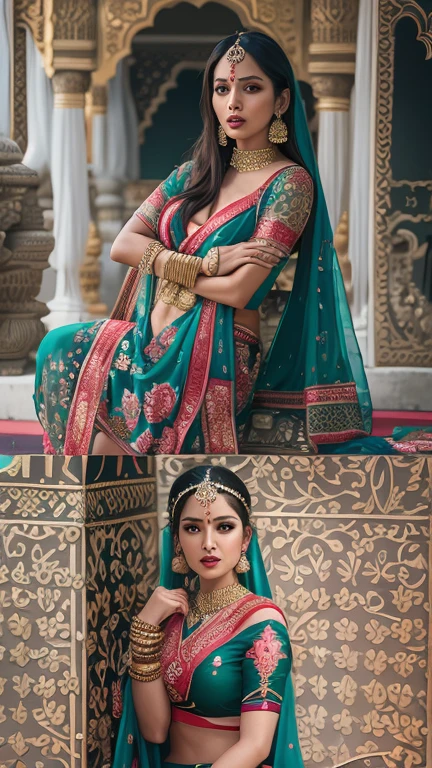 Woman in sari taking photo, indian goddess, traditional beauty, indian, beautiful goddess, elegant cosplay, indian style, indian super model, beautiful young woman, gorgeous woman, Southeast Asia that has existed for a long time, provocative indian, gorgeous beautiful woman, Intricate costume, Hindu Aesthetics, beautiful asian girl, Very detailed shooting of the goddess., jaw-dropping beauty, หน้าอกใหญ่ deep rift sexy navel, open chest, deep rift, sexy indian women, Fully sexy fusion bikini