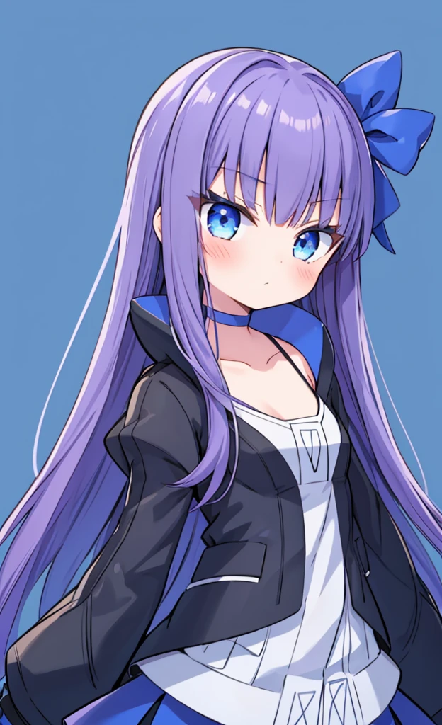 masterpiece,Highest quality,1 Girl,alone,Pokémon-like art style,(bold:1.6),(flat:1.5), MELTRYLLIS_FGO
LONG_HAIR, PURPLE_HAIR, BLUE_EYES, BANGS, RIBBON, HAIR_RIBBON, VERY_LONG_HAIR, BREASTS, BLUE_RIBBON, SMALL_BREASTS, BLUSH, COLLARBONE