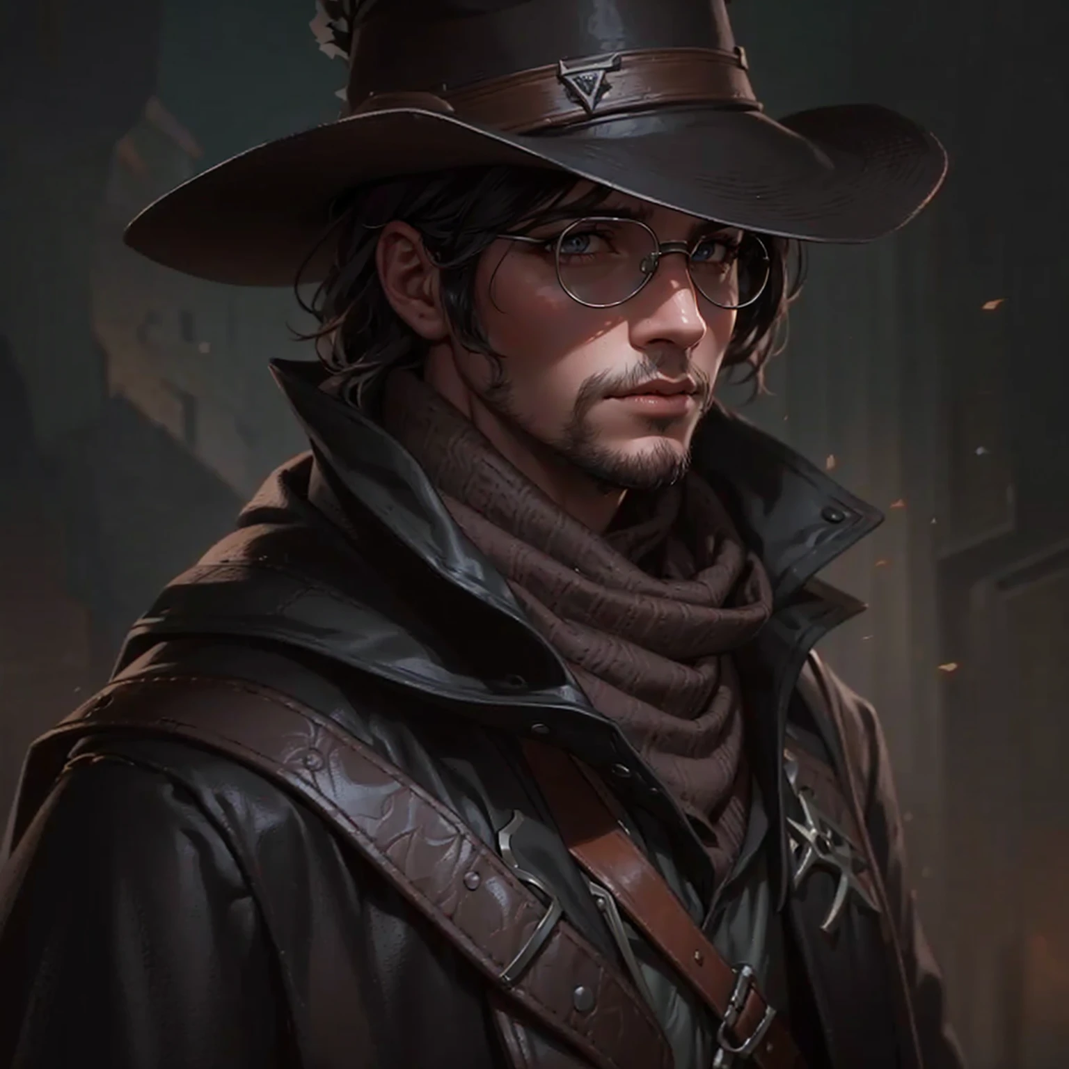 Using as a reference the main trends of Artstation and DeviantArt in digital ART, fancy, portraite. Use Valentine from Red Dead Redemption 2 as a reference.

A rogue girl with a medieval vampire appearance wearing a black cowboy hat and black robes in a blackened leather armored overcoat with brown tones.