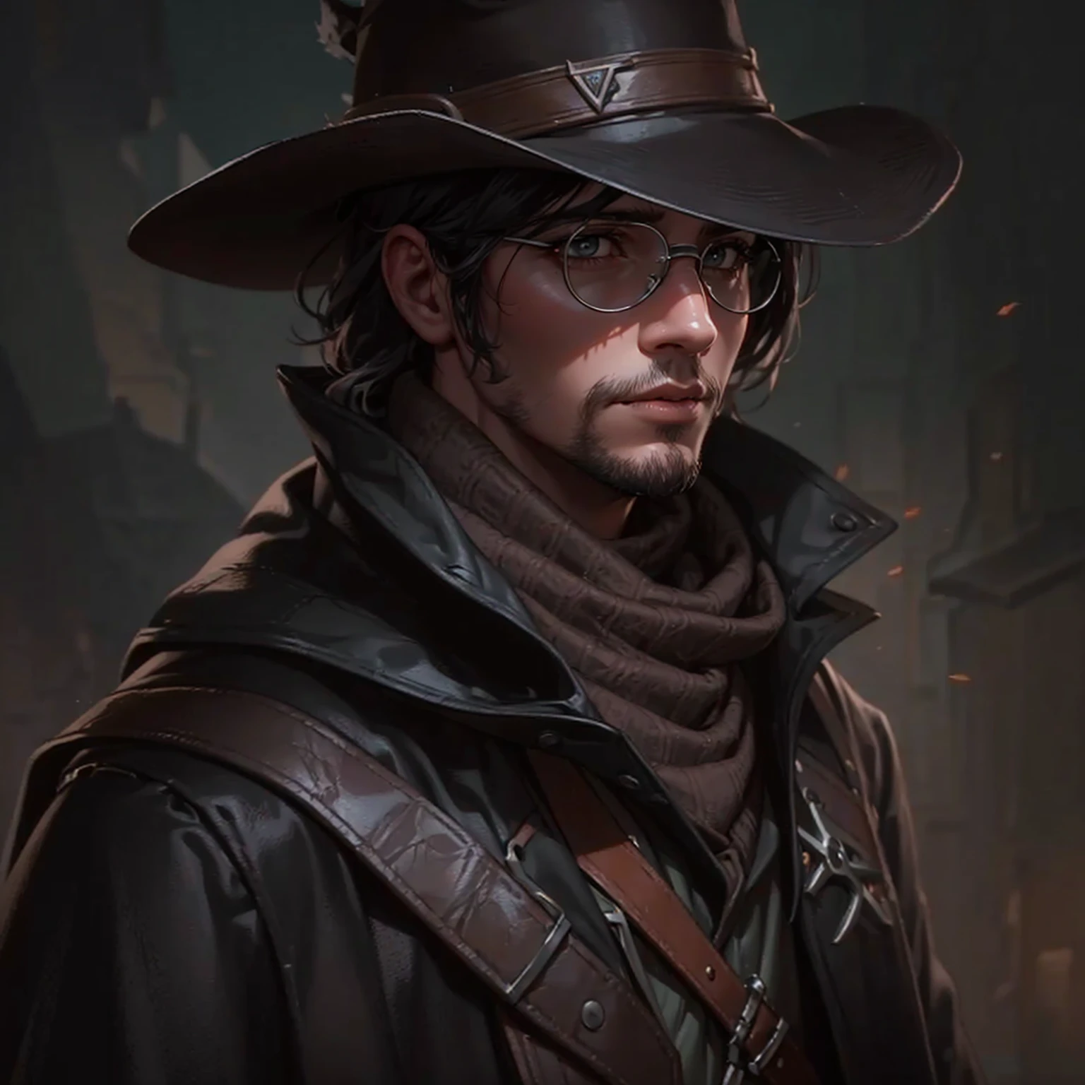 Using as a reference the main trends of Artstation and DeviantArt in digital ART, fancy, portraite. Use Valentine from Red Dead Redemption 2 as a reference.
A rogue girl with a medieval vampire appearance wearing a black cowboy hat and black robes in a blackened leather armored overcoat with brown tones.