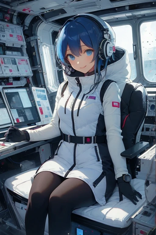 masterpiece, highest quality, high resolution, breasts, 20yo,1 girl,(solo):2,,blonde hair,(inside space station):2,flying:2,floatong:2,zero gravity,wind:1.5,anime lovelive style,

BREAK
headphone,(futurstic tight-fit bodysuit):2,(shiny silver long downvest):100,(northface silver metallic puffy downvest):2,(puffy):2,(black sleeves):5,(black tights):2,(black belt),futuristic boots and gloves,(smartwatch):100,astrovest
BREAK
1 girls, sitting in spacecraft cabin with 4-point seat belt, securely fastened, space station interior, looking out of large windows at Earth below, beautiful eyes, she have aluminum foil pouch,(aluminum foil pouch with plastic viewing window):2, contains nutritious liquid or puree together, smiling and chatting, bright and cheerful expressions, high quality cinematic lighting, detailed textures, sharp focus,blue hair,blue eyes,
