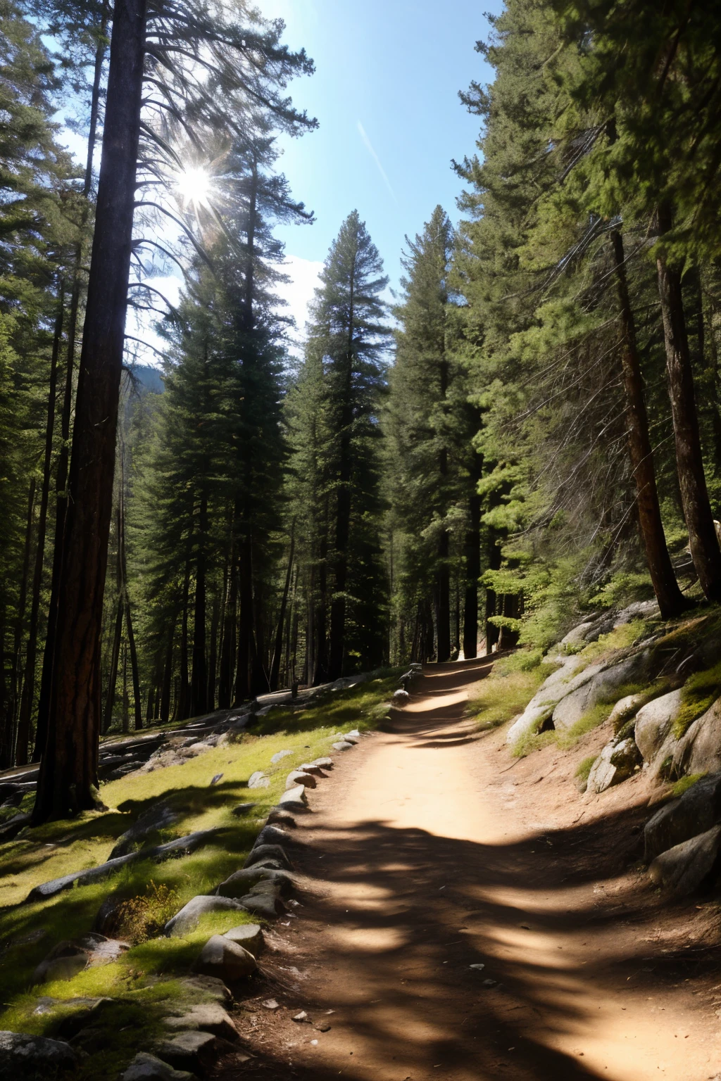 ((best quality)), ((masterpiece)), (detailed), people hiking
A realistic scene of the Black Hills. The rugged mountain range is covered with dense forests of pine and spruce trees. The rocky peaks rise sharply against a clear blue sky with a few scattered clouds. In the foreground, a winding trail leads through the forest, inviting exploration. Sunlight filters through the trees, casting dappled shadows on the forest floor. The atmosphere is serene and filled with the sounds of nature, with a sense of tranquility and majesty in the landscape.