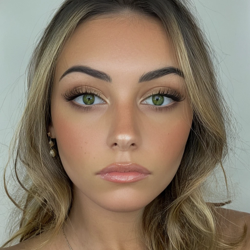 blonde face very realistic front green eyes 