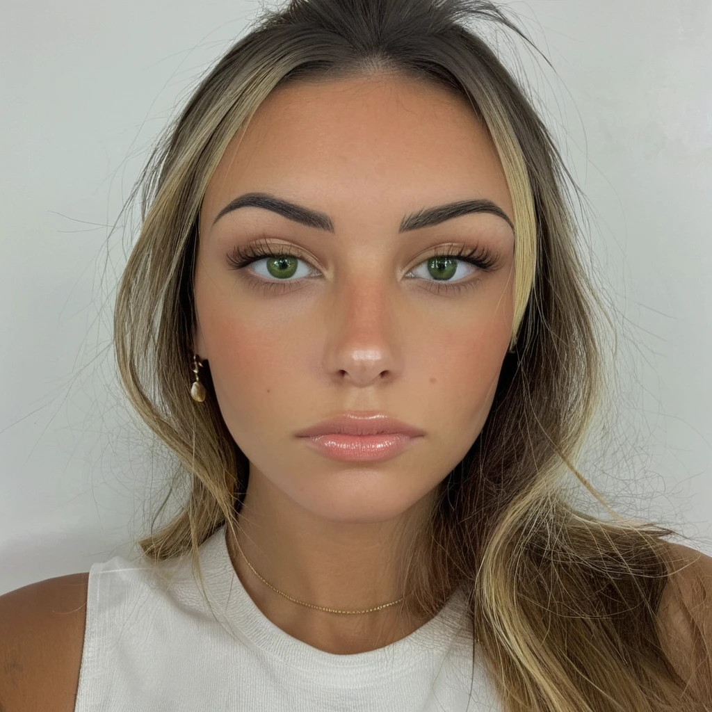 blonde face very realistic front green eyes 