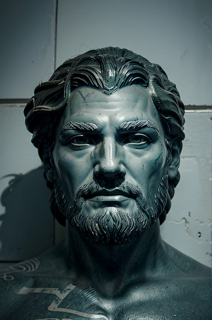 poseidon, tattoo, statue face