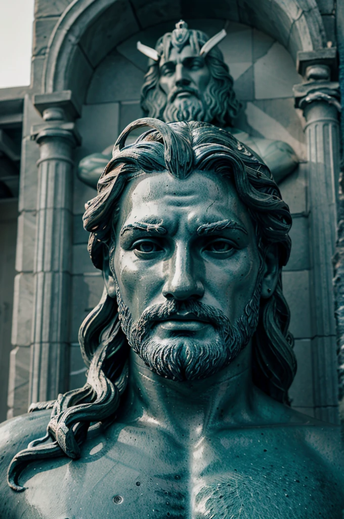 poseidon, tattoo, statue face