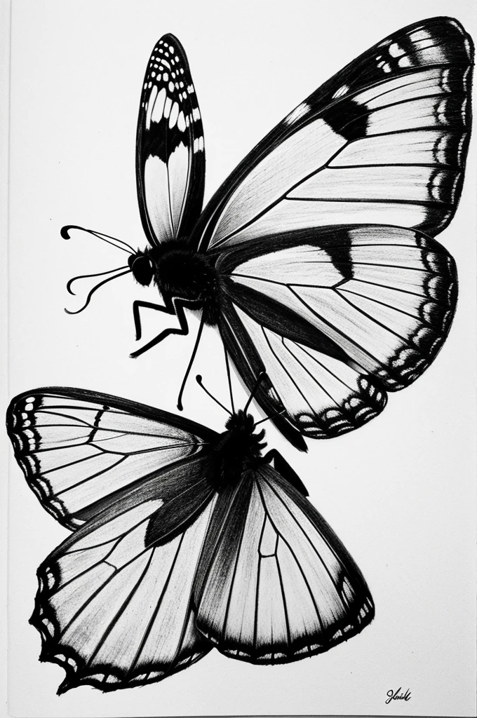 mariposa, drawing, black and white, shadows