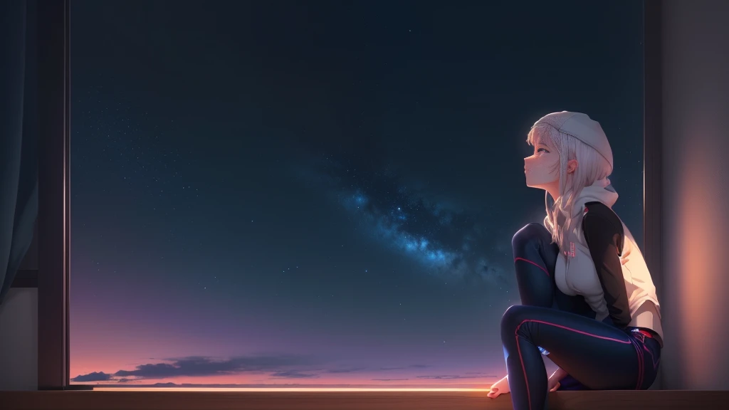 Anime girl sitting on the windowsill looking at the sky, two-dimensional minimalism, best anime 4k konachan wallpapers, 4k comics wallpaper, Anime girl squatting, 2d anime, Anime style 4K, 4K anime wallpaper, anime art wallpaper 8k, anime wallpaper 4k, anime wallpaper 4k, Beautiful anime girl squatting