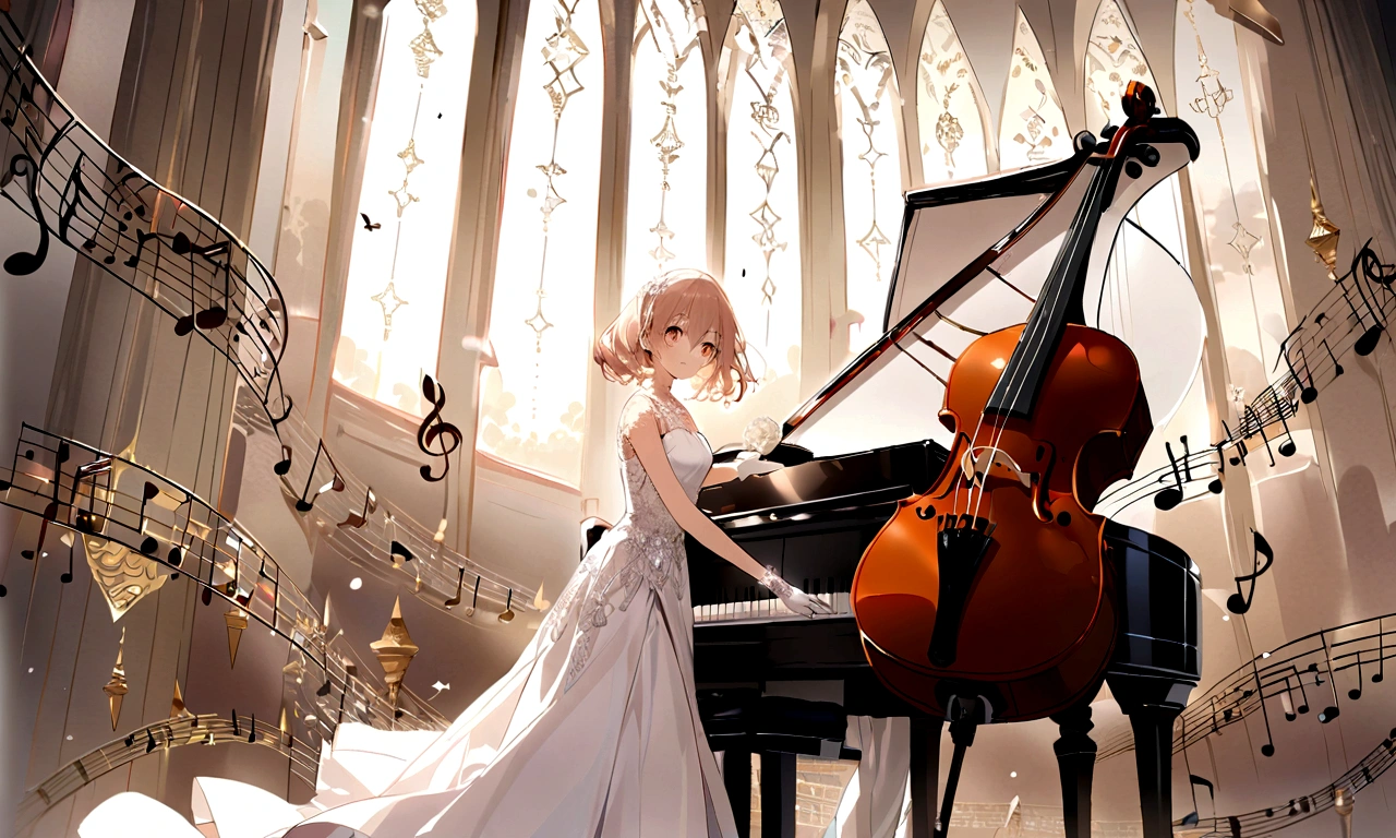 Draw a music festival poster,There is a piano.,violin,Musical note elements